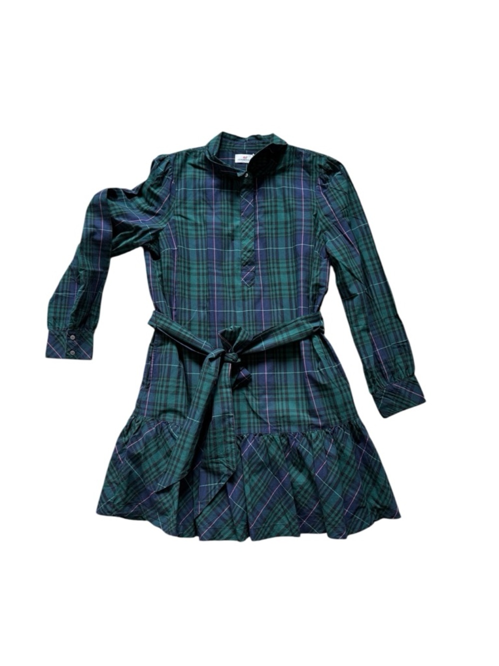 Vineyard Vines Green & Navy Plaid Long-Sleeve Belted Dress